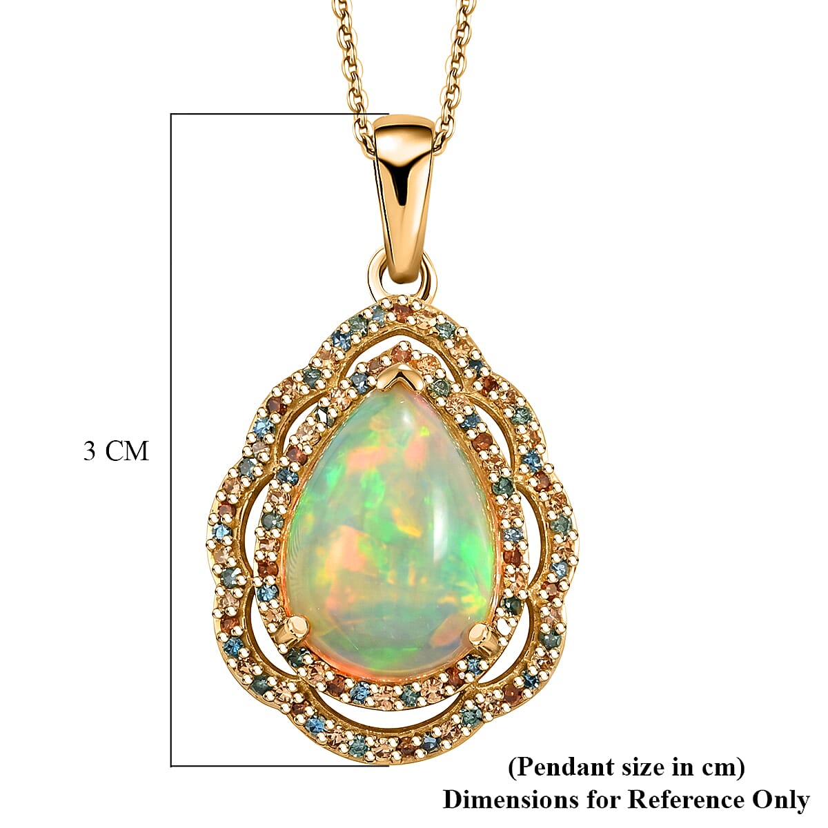 Luxuriant - Ethiopian Opal & Lab Grown Multi-Diamond (SI-G-H) Pendant with Chain (Size 20) in 18K Vermeil Yellow Gold Plated Sterling Silver 4.15 Ct.