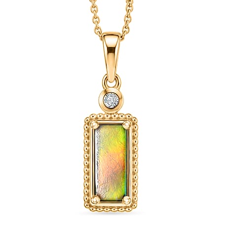 Luxuriant - Ammolite & Lab Grown Diamond (SI-G-H) Pendant with Chain (Size 20) in 18K Vermeil Yellow Gold Plated Sterling Silver 1.20 Ct.