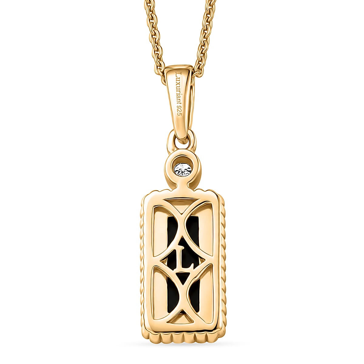 Luxuriant - Ammolite & Lab Grown Diamond (SI-G-H) Pendant with Chain (Size 20) in 18K Vermeil Yellow Gold Plated Sterling Silver 1.20 Ct.