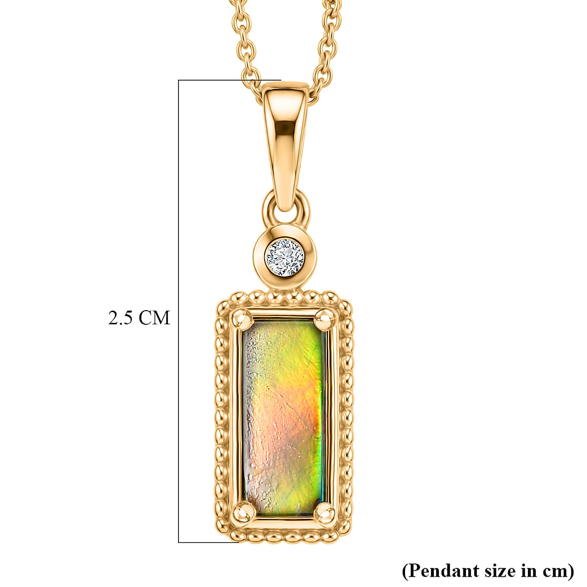 Luxuriant - Ammolite & Lab Grown Diamond (SI-G-H) Pendant with Chain (Size 20) in 18K Vermeil Yellow Gold Plated Sterling Silver 1.20 Ct.