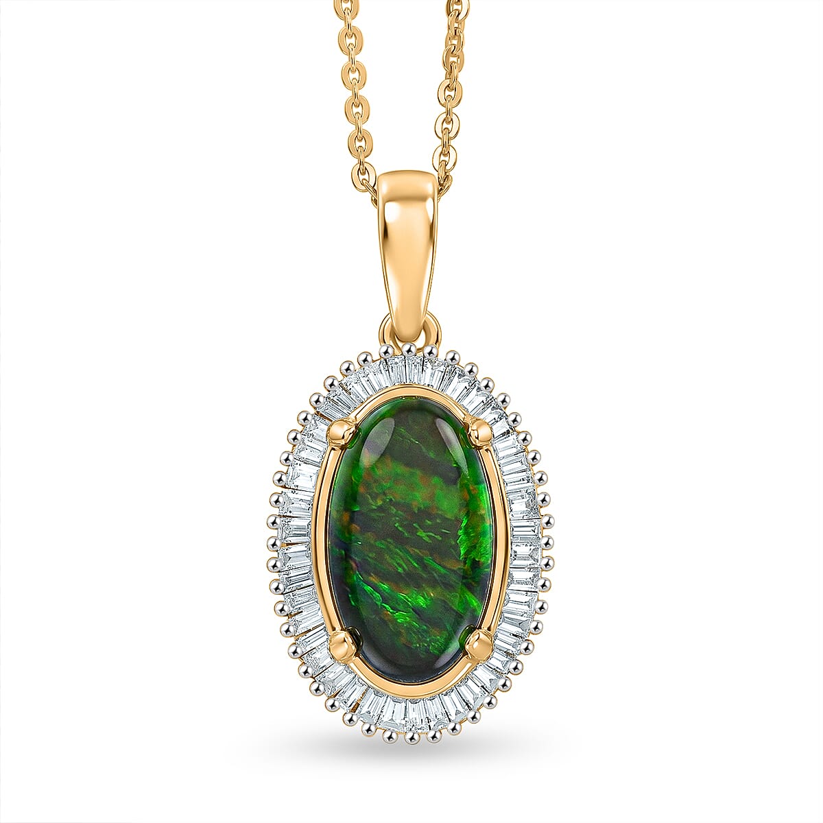 D'Joy - Ammolite & Natural White Diamond Pendant with Chain (Size 20) in 18K Vermeil Yellow Gold Plated Sterling Silver 2.56 Ct.