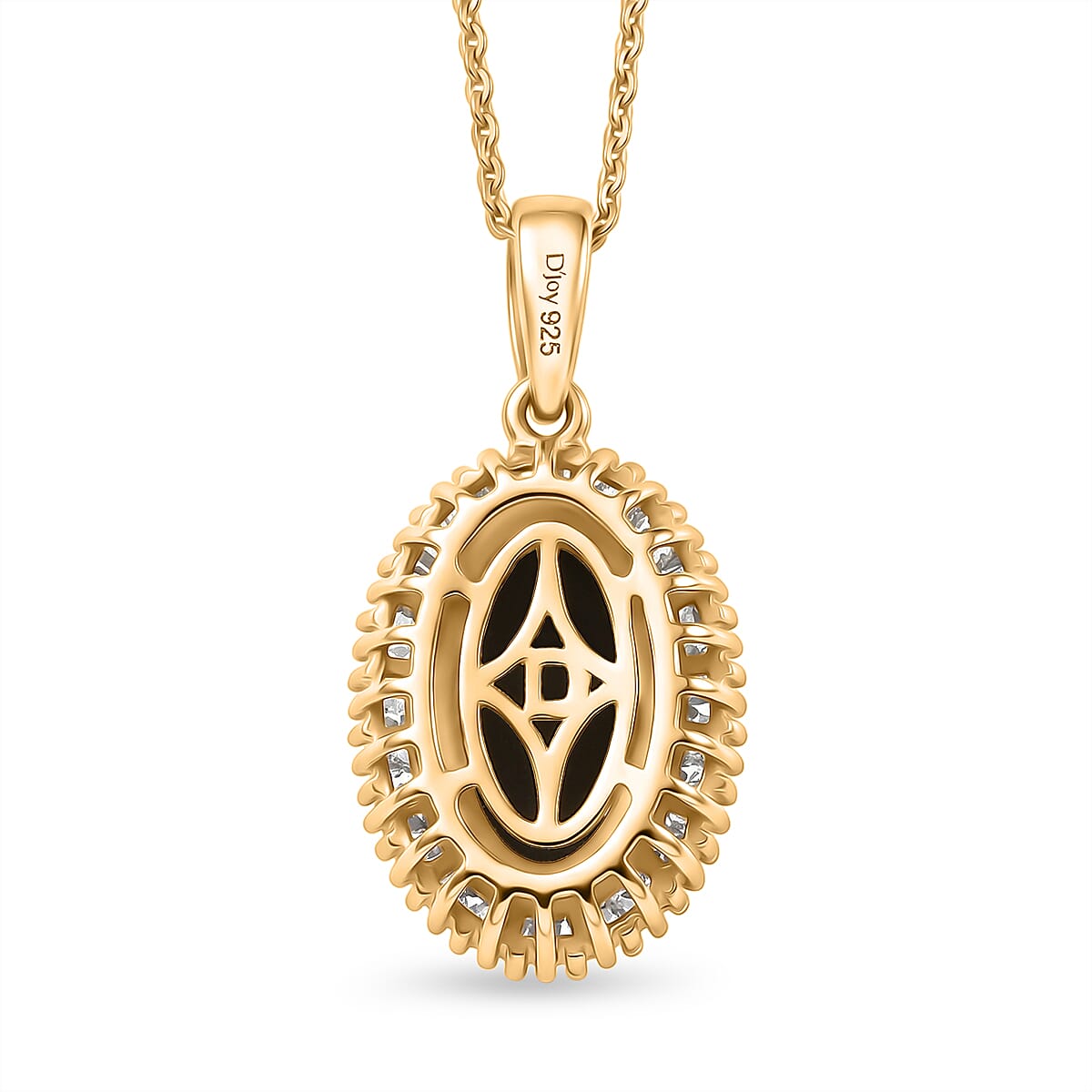 D'Joy - Ammolite & Natural White Diamond Pendant with Chain (Size 20) in 18K Vermeil Yellow Gold Plated Sterling Silver 2.56 Ct.