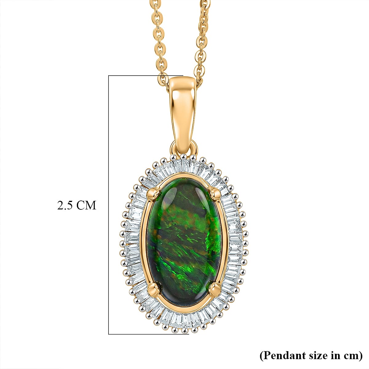 D'Joy - Ammolite & Natural White Diamond Pendant with Chain (Size 20) in 18K Vermeil Yellow Gold Plated Sterling Silver 2.56 Ct.