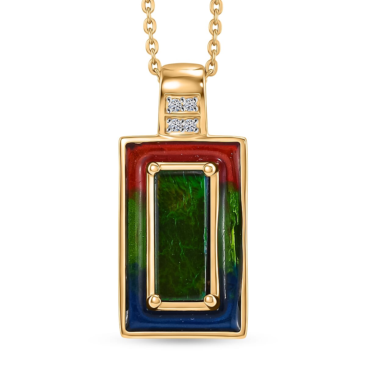 Luxuriant - Ammolite & Lab Grown Diamond (SI-G-H) Prismatic Pendant with Chain (Size 20) in 18K Vermeil Yellow Gold Plated Sterling Silver 1.20 Ct.