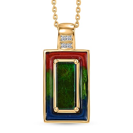 Luxuriant - Ammolite & Lab Grown Diamond (SI-G-H) Prismatic Pendant with Chain (Size 20) in 18K Vermeil Yellow Gold Plated Sterling Silver 1.20 Ct.