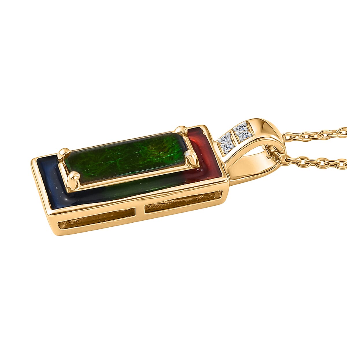 Luxuriant - Ammolite & Lab Grown Diamond (SI-G-H) Prismatic Pendant with Chain (Size 20) in 18K Vermeil Yellow Gold Plated Sterling Silver 1.20 Ct.