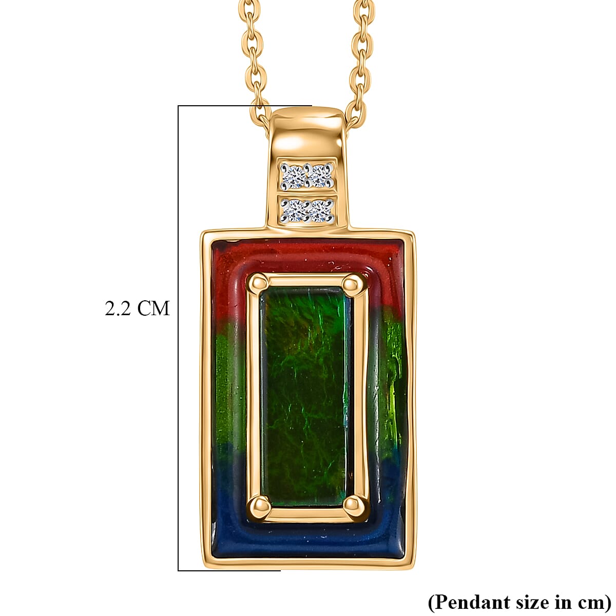 Luxuriant - Ammolite & Lab Grown Diamond (SI-G-H) Prismatic Pendant with Chain (Size 20) in 18K Vermeil Yellow Gold Plated Sterling Silver 1.20 Ct.