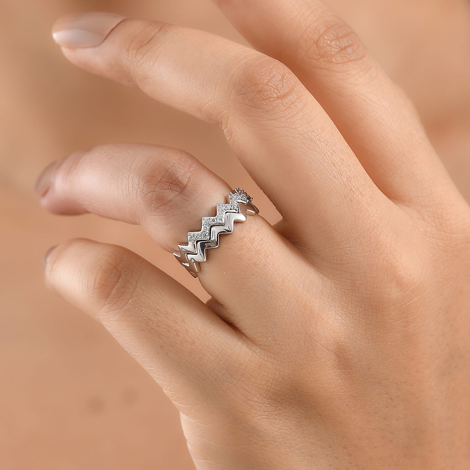 Set of 2 - Royal Bali Collection - D'Joy Moissanite Wave Ring in Rhodium Overlay Sterling Silver