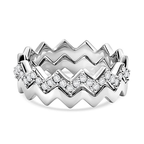 Set of 2 - Royal Bali Collection - D'Joy Moissanite Wave Ring in Rhodium Overlay Sterling Silver
