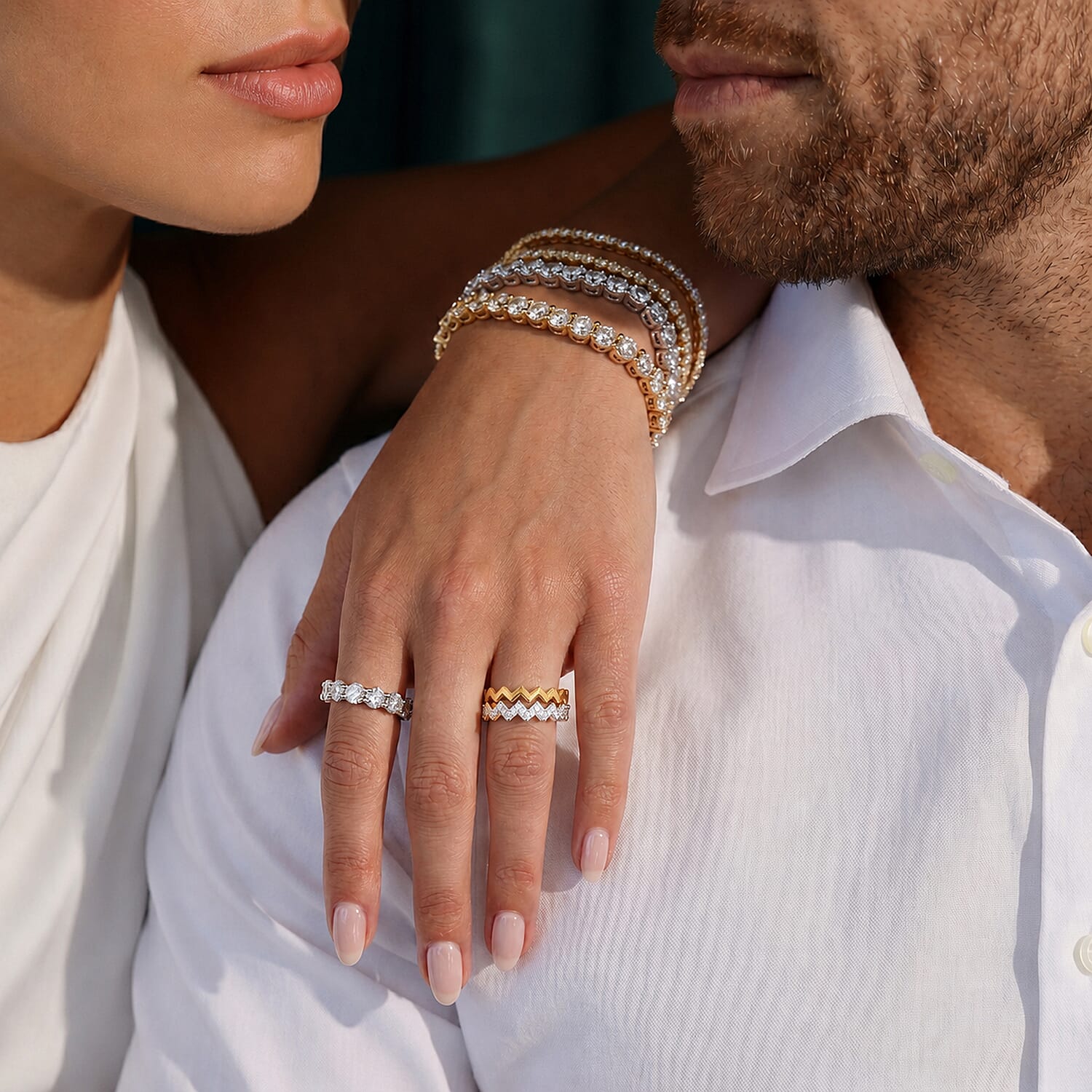 Set of 2 - Moissanite Stackable Ring in Sterling Silver Wt. 7 Gms 0.130 Ct.