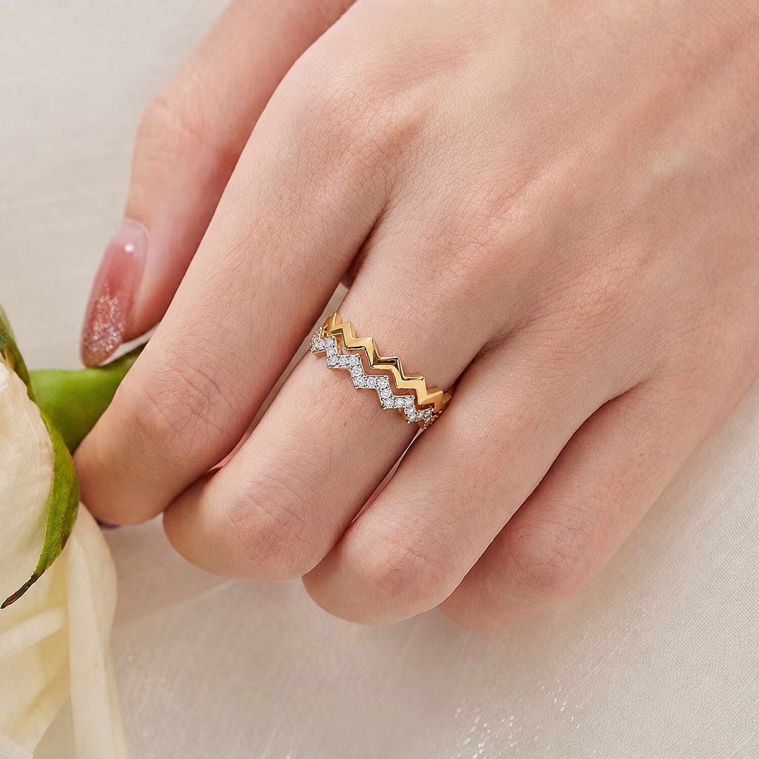 Set of 2 - Moissanite Stackable Ring in Sterling Silver Wt. 7 Gms 0.130 Ct.