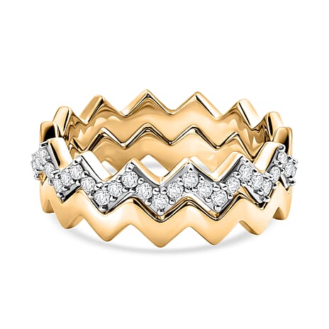 Set of 2 - Royal Bali Collection - D'Joy Moissanite Wave Ring in 18K Vermeil Yellow Gold Plated Sterling Silver