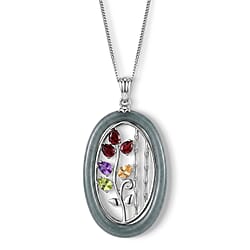 D'Joy - African Amethyst & Multi-Gemstone Floral Vine Pendant with Chain (Size 18) in Rhodium Overlay Sterling Silver 10.90 Ct.