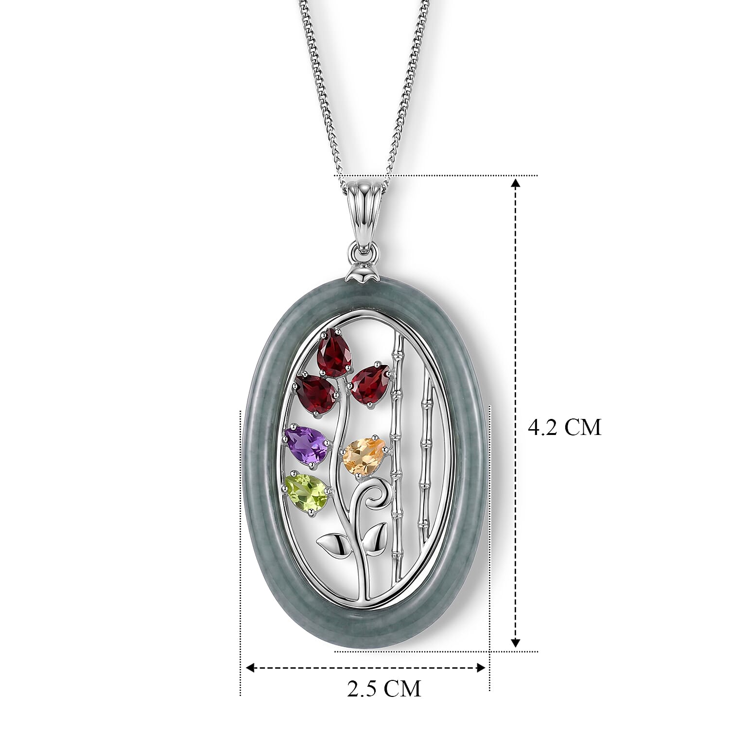 African Amethyst & Multi-Gemstone Floral Vine Pendant with Chain (Size 18) in Rhodium Overlay Sterling Silver 10.88 Ct.