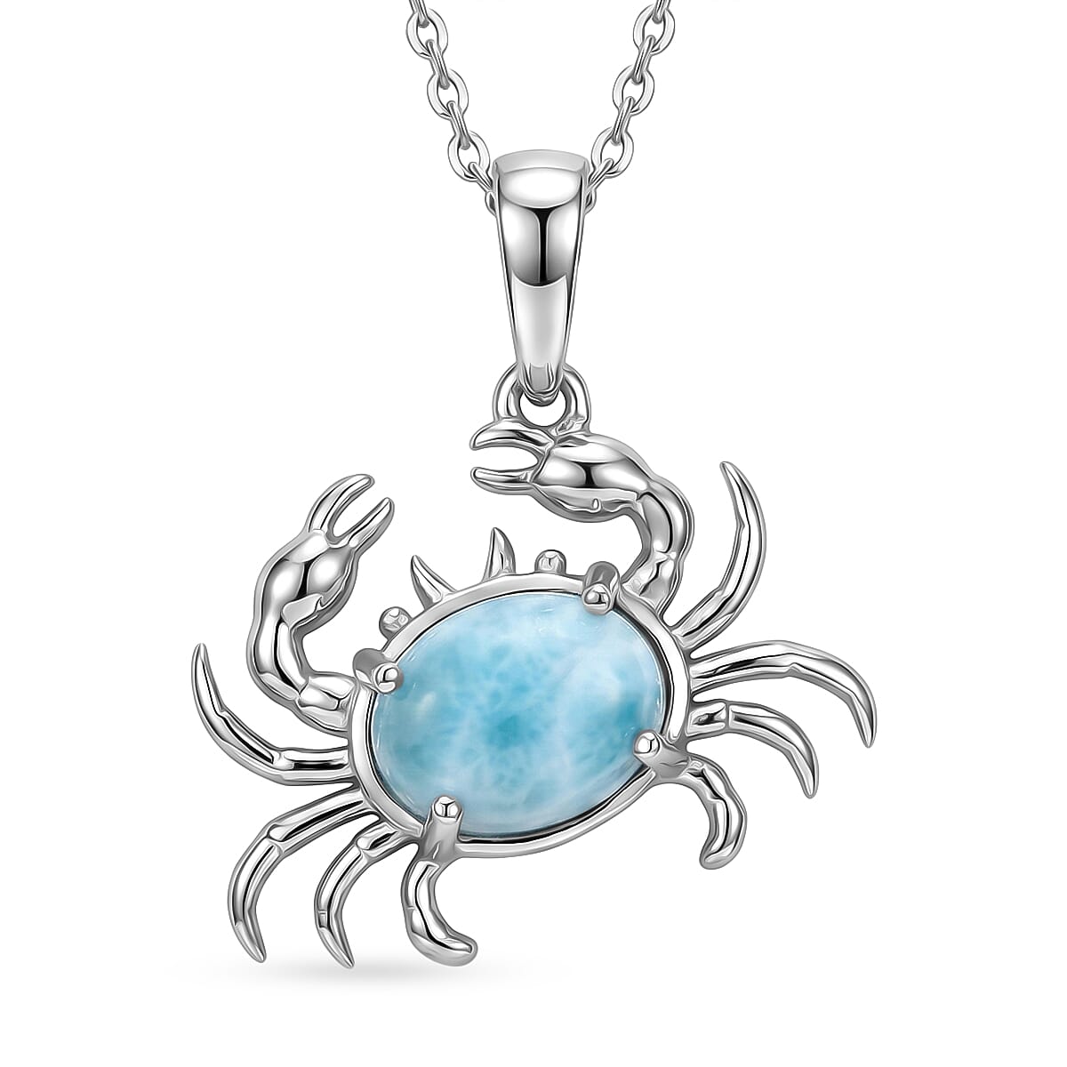 D'Joy - Larimar Pendant with Chain (Size 20) in Platinum Overlay Sterling Silver 1.60 Ct.