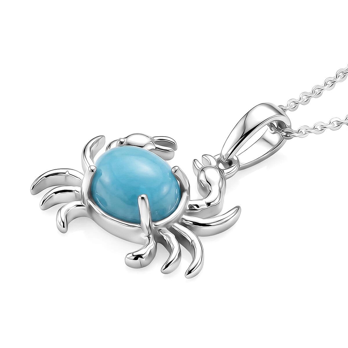D'Joy - Larimar Pendant with Chain (Size 20) in Platinum Overlay Sterling Silver 1.60 Ct.