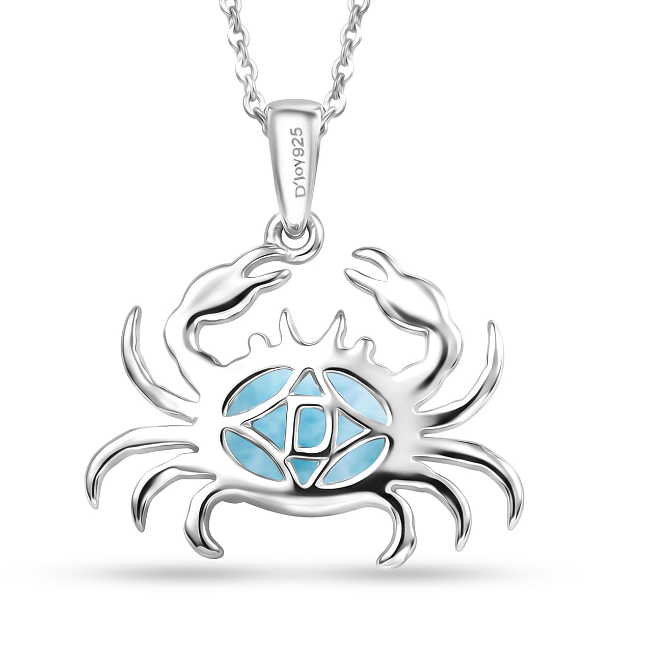 D'Joy - Larimar Pendant with Chain (Size 20) in Platinum Overlay Sterling Silver 1.60 Ct.