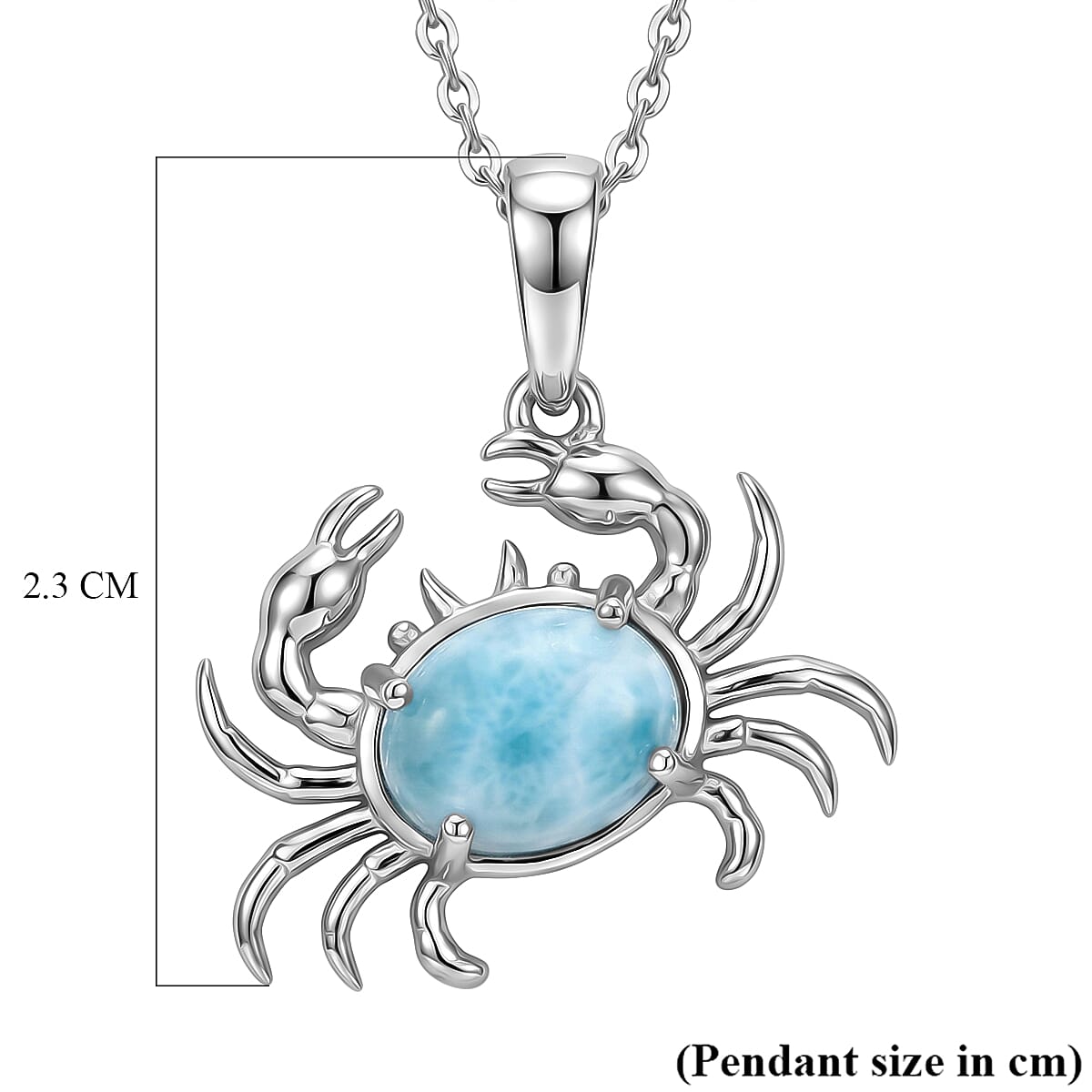 D'Joy - Larimar Pendant with Chain (Size 20) in Platinum Overlay Sterling Silver 1.60 Ct.