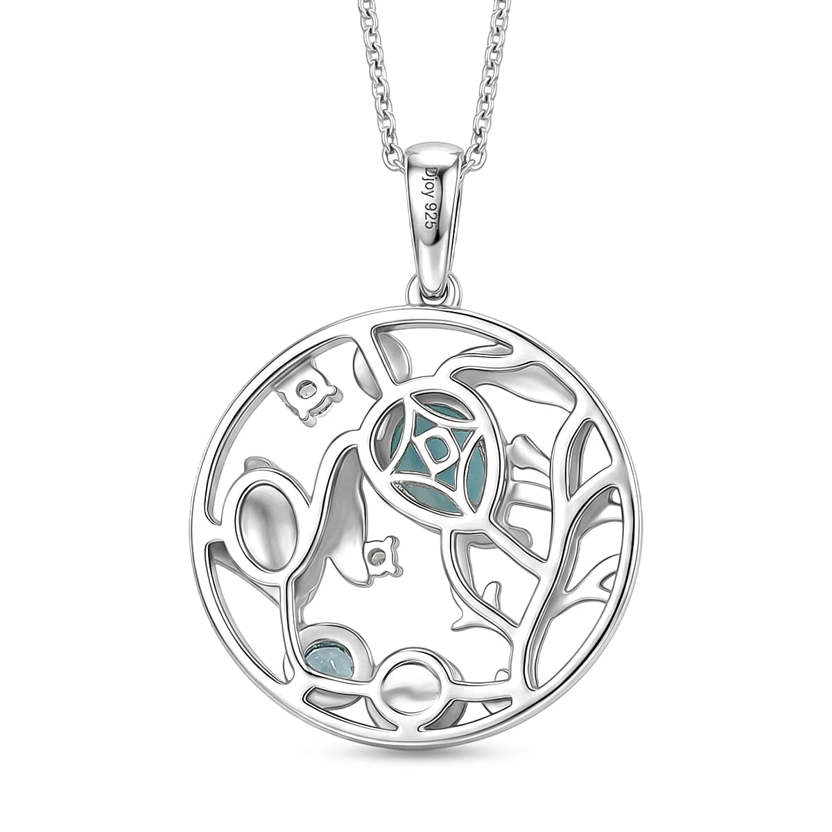 D'Joy - Larimar, Skyblue Topaz & White Zircon Pendant with Chain (Size 20) in Platinum Overlay Sterling Silver 1.10 Ct.