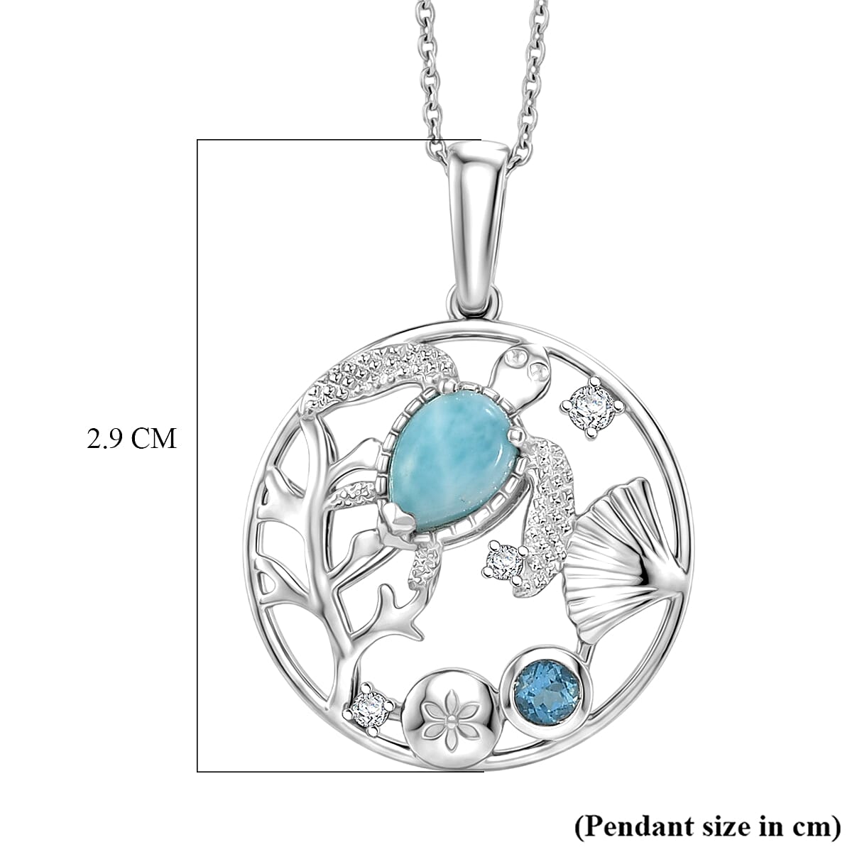 D'Joy - Larimar, Skyblue Topaz & White Zircon Pendant with Chain (Size 20) in Platinum Overlay Sterling Silver 1.10 Ct.