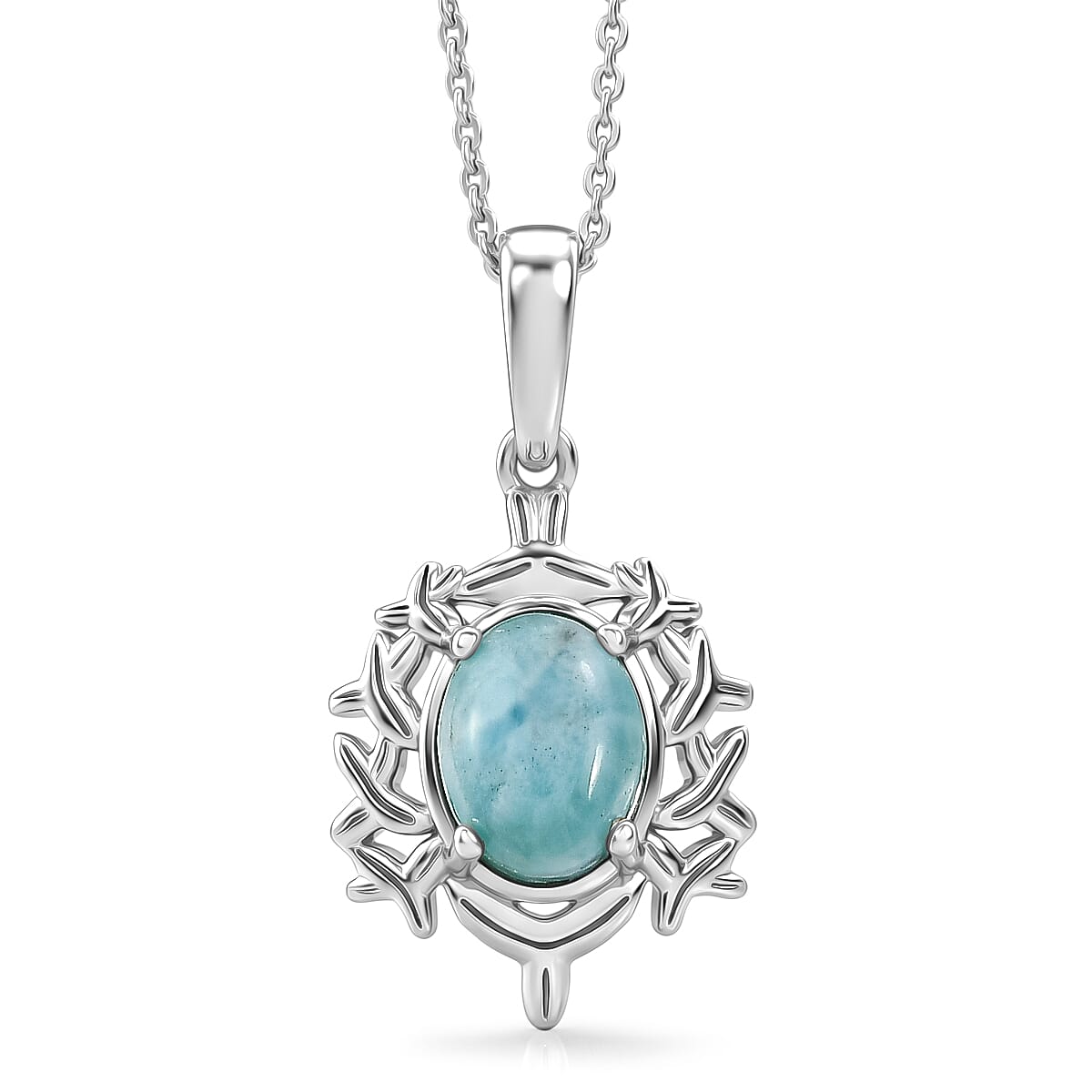 D'Joy - Larimar Pendant with Chain (Size 20) in Platinum Overlay Sterling Silver 1.50 Ct.