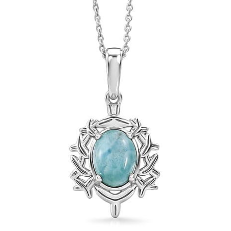 D'Joy - Larimar Pendant with Chain (Size 20) in Platinum Overlay Sterling Silver 1.50 Ct.