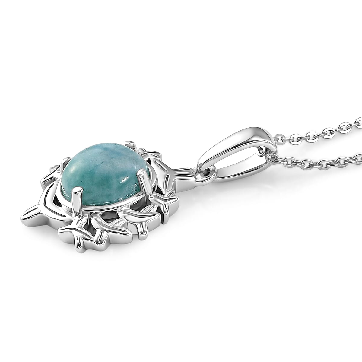 D'Joy - Larimar Pendant with Chain (Size 20) in Platinum Overlay Sterling Silver 1.50 Ct.