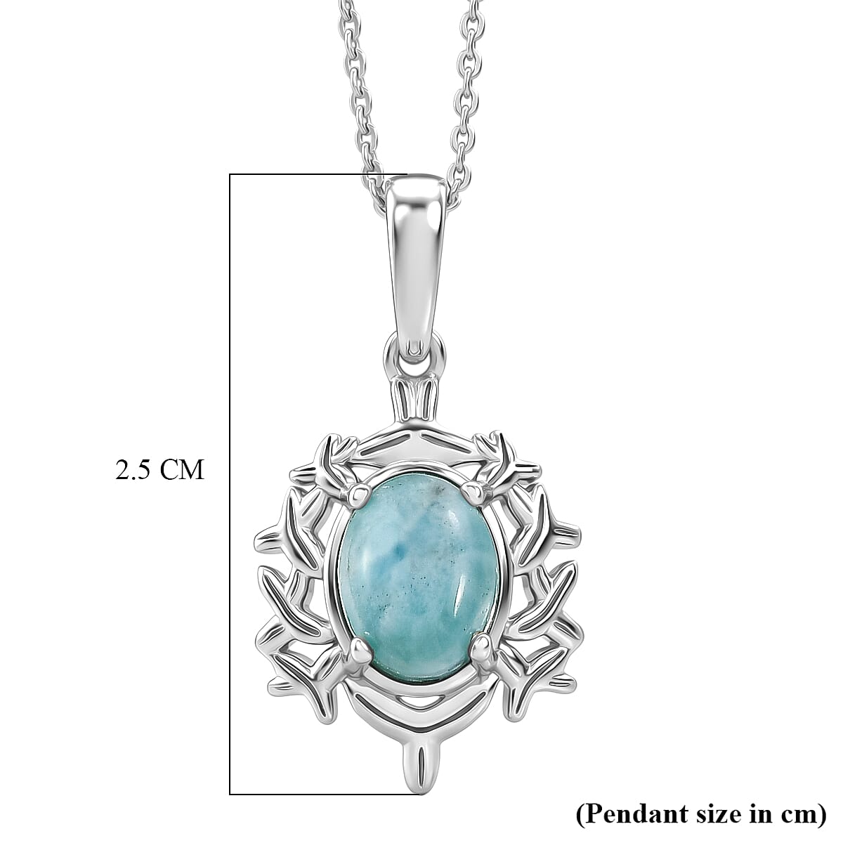 D'Joy - Larimar Pendant with Chain (Size 20) in Platinum Overlay Sterling Silver 1.50 Ct.