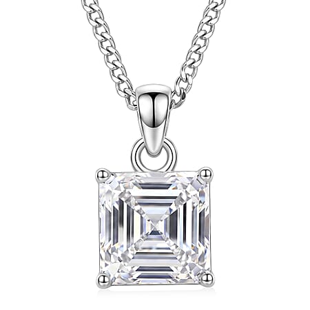 GRA Certified Moissanite Solitaire Pendant with Chain (Size 18) in Rhodium Overlay Sterling Silver 2.00 Ct. GRA Certified Moissanite Solitaire Pendant with Chain (Size 18) in Rhodium Overlay Sterling Silver 2.00 Ct.
