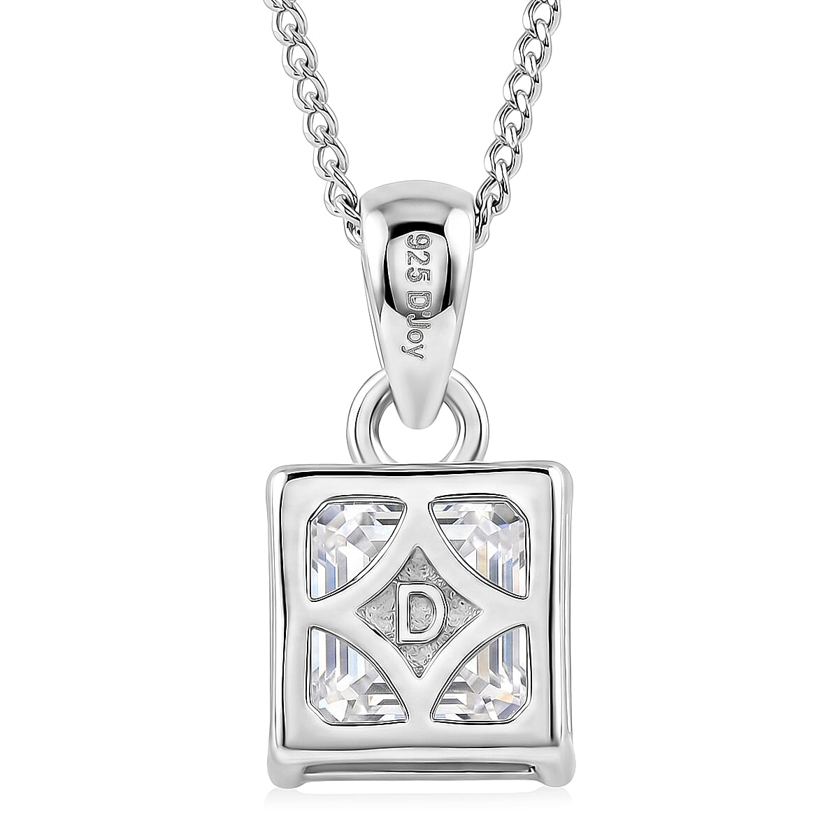 GRA Certified Moissanite Solitaire Pendant with Chain (Size 18) in Rhodium Overlay Sterling Silver 2.00 Ct.