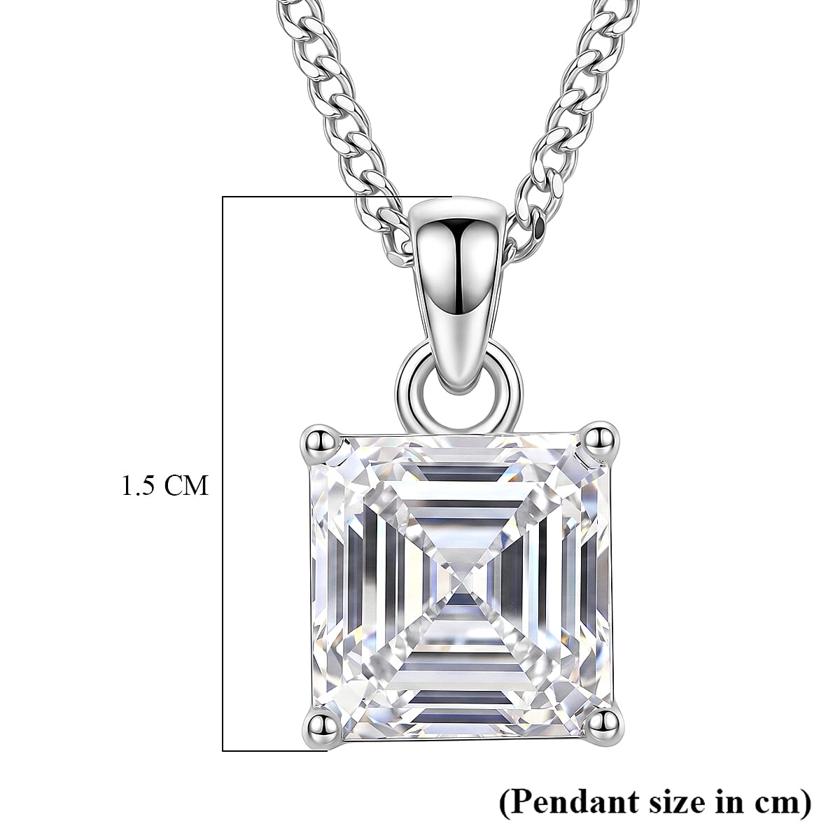 GRA Certified Moissanite Solitaire Pendant with Chain (Size 18) in Rhodium Overlay Sterling Silver 2.00 Ct.