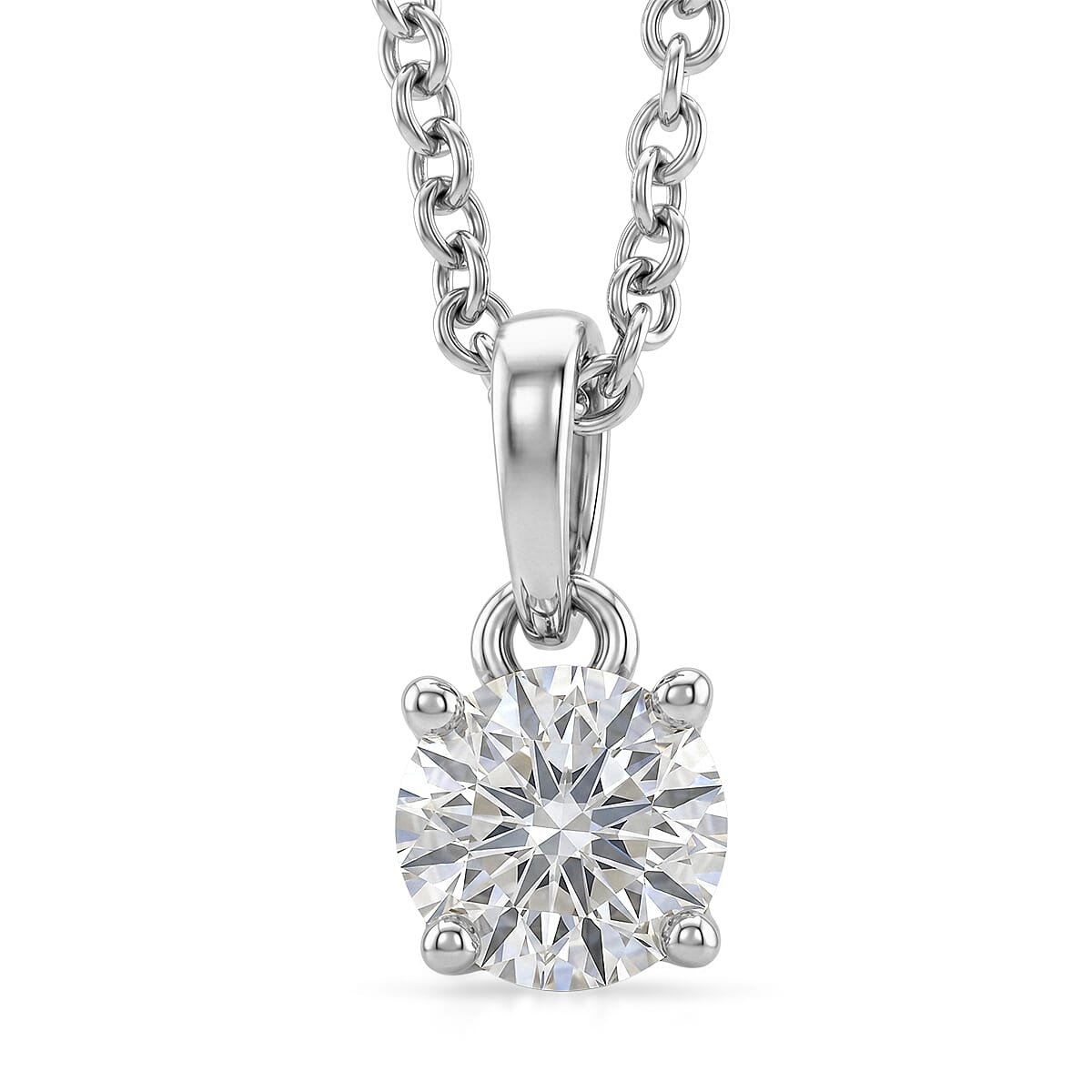 Moissanite Pendant with Chain (Size 20) in Rhodium Overlay Sterling Silver  0.760  Ct.