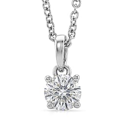 GRA Certified (D-VVS1) Moissanite Solitaire Pendant in Rhodium Overlay Sterling Silver with Chain (Size 20)