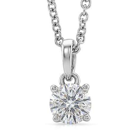Moissanite Pendant with Chain (Size 20) in Rhodium Overlay Sterling Silver  0.760  Ct.