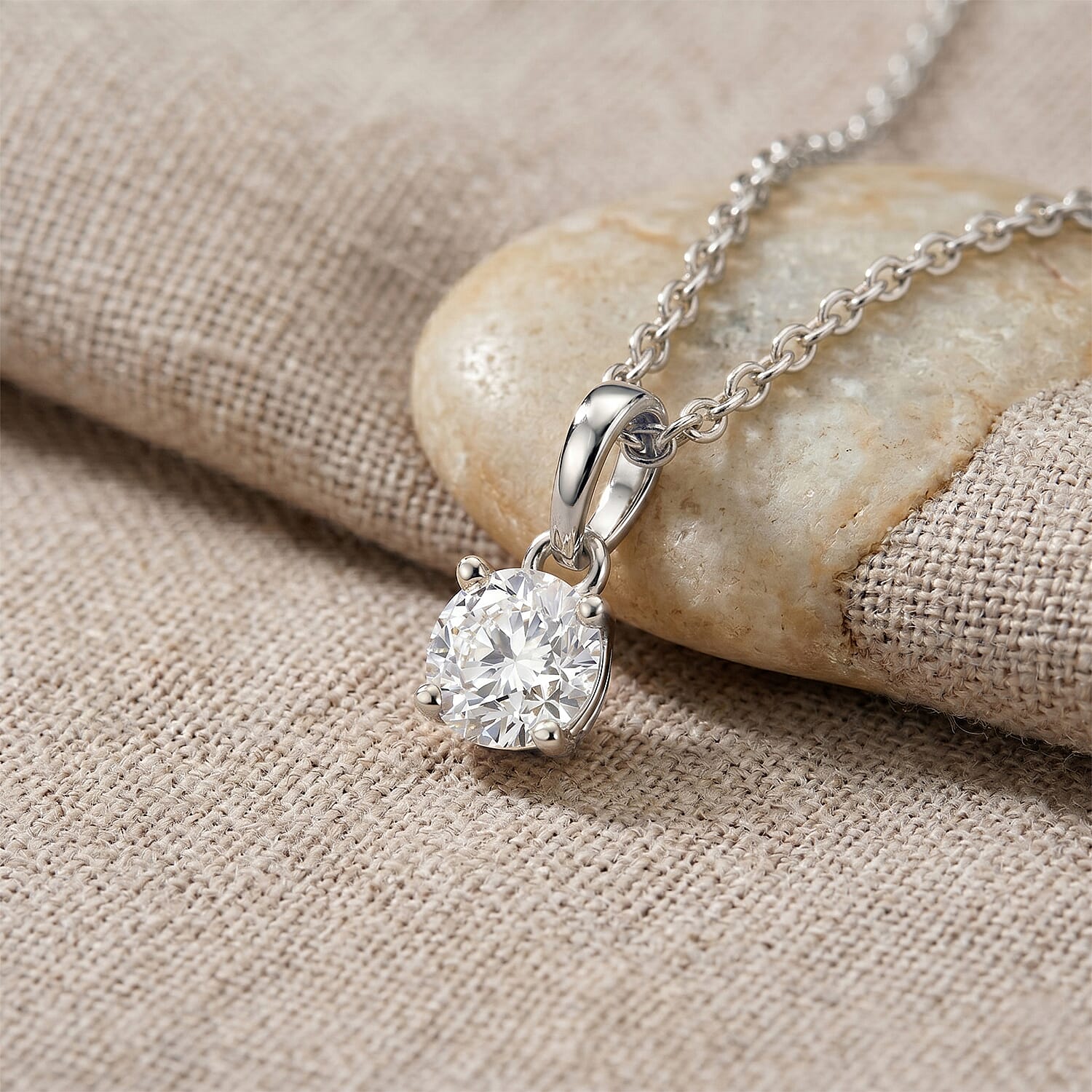 Moissanite Pendant with Chain (Size 20) in Rhodium Overlay Sterling Silver  0.760  Ct.