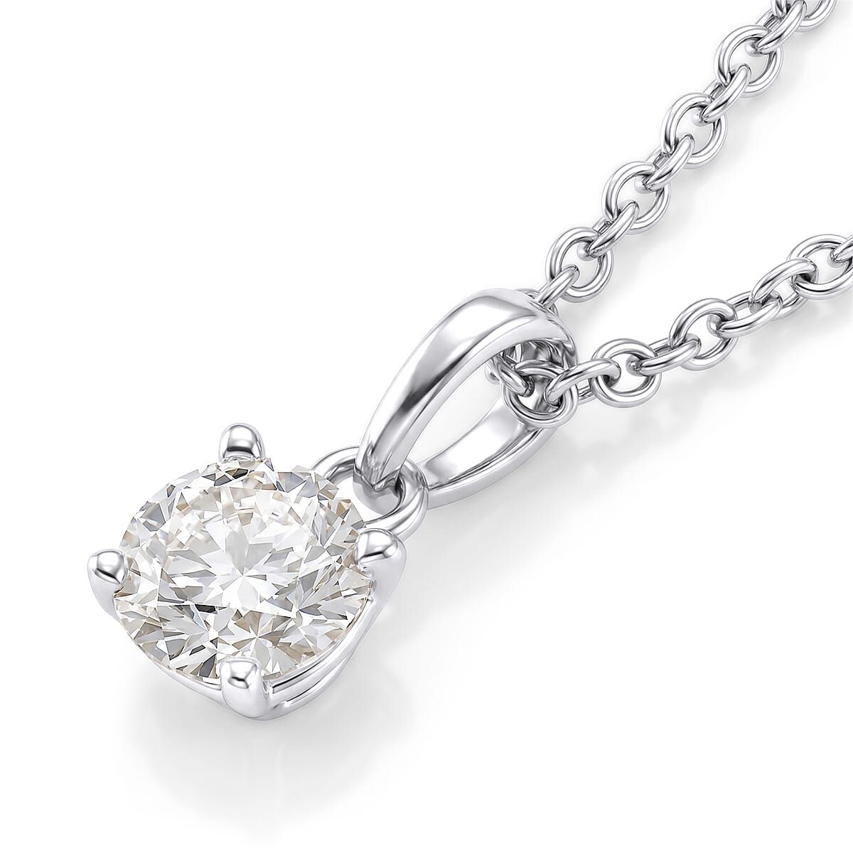 Moissanite Pendant with Chain (Size 20) in Rhodium Overlay Sterling Silver  0.760  Ct.
