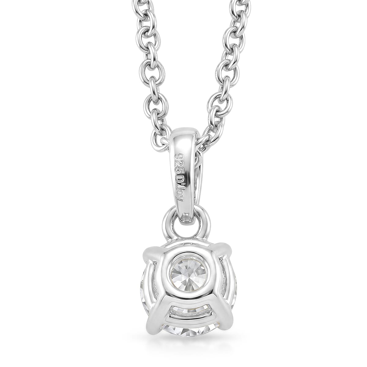 Moissanite Pendant with Chain (Size 20) in Rhodium Overlay Sterling Silver  0.760  Ct.