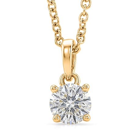 GRA Certified (D-VVS1) Moissanite Solitaire Pendant in Yellow Gold Plated Sterling Silver with Chain (Size 20) GRA Certified (D-VVS1) Moissanite Solitaire Pendant in Yellow Gold Plated Sterling Silver with Chain (Size 20)