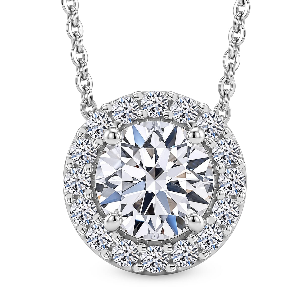 Luxuriant - Lab Grown Diamond (SI-G-H) Halo Pendant with Chain (Size 20) in Rhodium Overlay Sterling Silver 1.26 Ct.