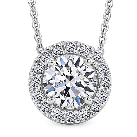 Luxuriant - Lab Grown Diamond (SI-G-H) Halo Pendant with Chain (Size 20) in Rhodium Overlay Sterling Silver 1.26 Ct.
