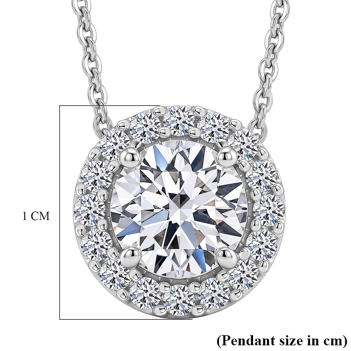 Luxuriant - Lab Grown Diamond (SI-G-H) Halo Pendant with Chain (Size 20) in Rhodium Overlay Sterling Silver 1.26 Ct.