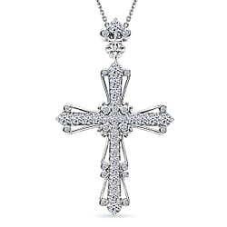 LUXURIANT 1 Ct. Lab Grown Diamond Cross Pendant with Chain (Size 20) in 18K Vermeil Yellow Gold Plated Sterling Silver (SI-G-H)