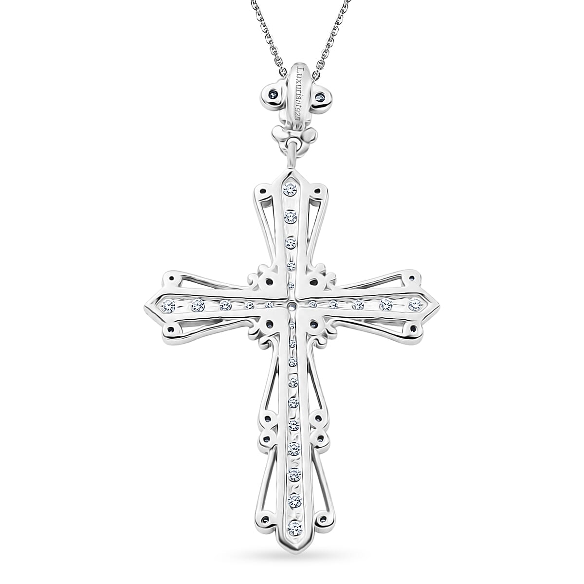 Luxuriant - Lab Grown Diamond (SI-G-H) Cross Pendant with Chain (Size 20) in Rhodium Overlay Sterling Silver 1.00 Ct.