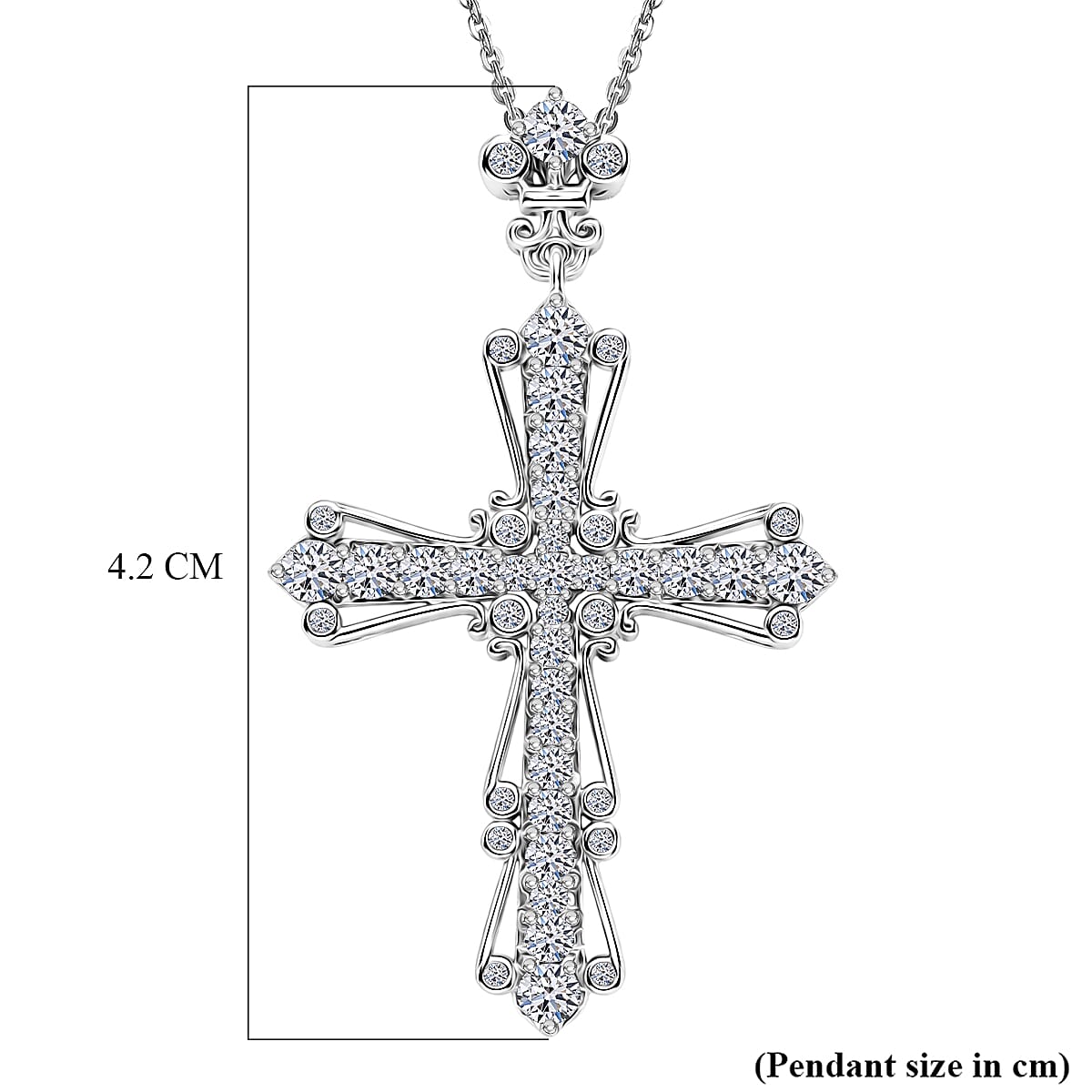 Luxuriant - Lab Grown Diamond (SI-G-H) Cross Pendant with Chain (Size 20) in Rhodium Overlay Sterling Silver 1.00 Ct.