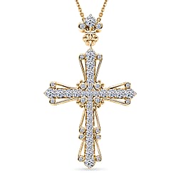LUXURIANT 1 Ct. Lab Grown Diamond Cross Pendant with Chain (Size 20) in 18K Vermeil Yellow Gold Plated Sterling Silver (SI-G-H)
