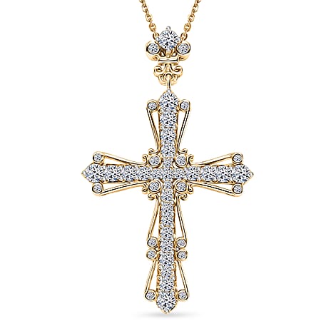 Luxuriant - Lab Grown Diamond (SI-G-H) Cross Pendant with Chain (Size 20) in 18K Vermeil Yellow Gold Plated Sterling Silver 1.00 Ct.