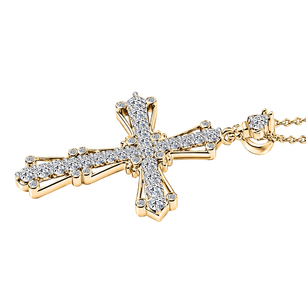 Luxuriant - Lab Grown Diamond (SI-G-H) Cross Pendant with Chain (Size 20) in 18K Vermeil Yellow Gold Plated Sterling Silver 1.00 Ct.