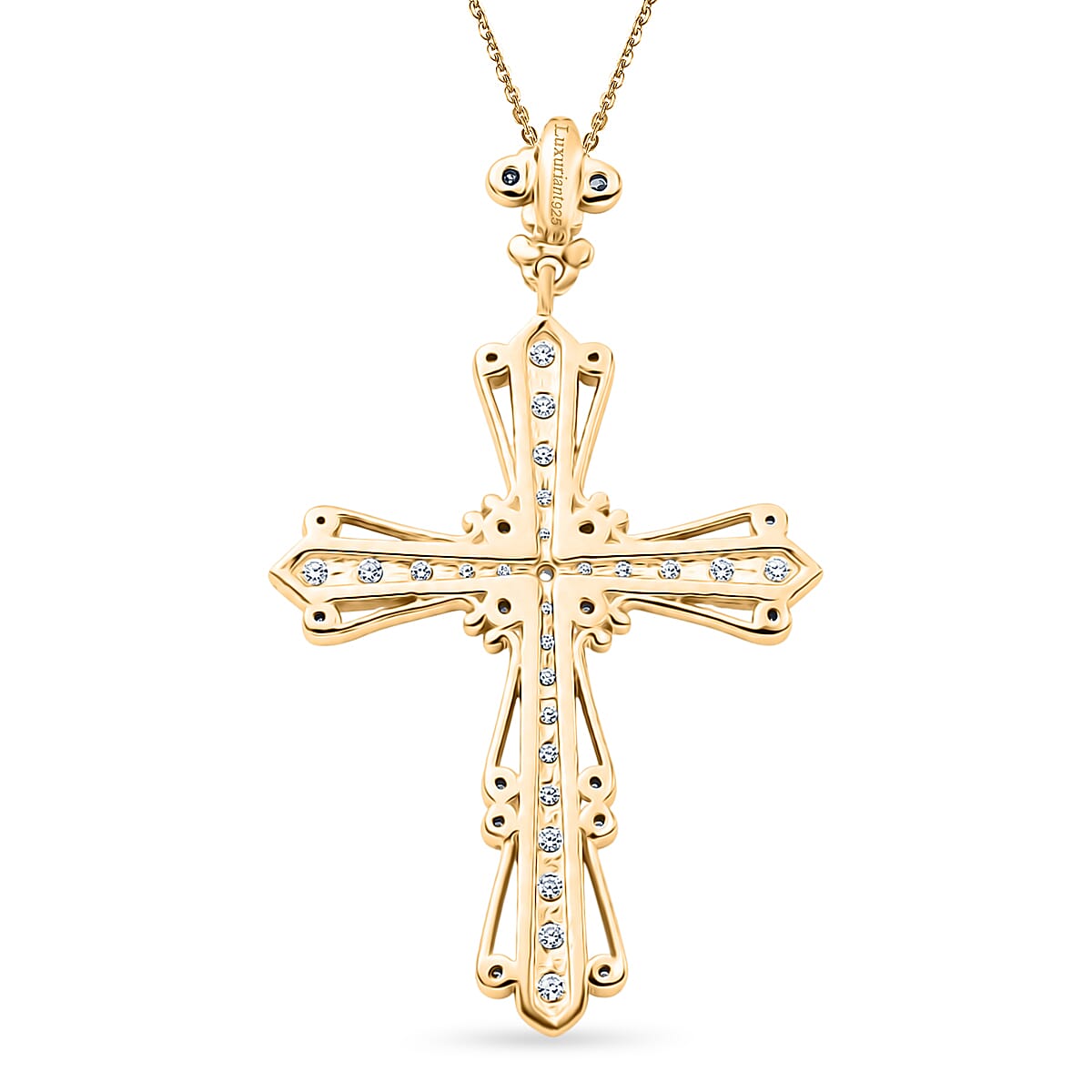Luxuriant - Lab Grown Diamond (SI-G-H) Cross Pendant with Chain (Size 20) in 18K Vermeil Yellow Gold Plated Sterling Silver 1.00 Ct.