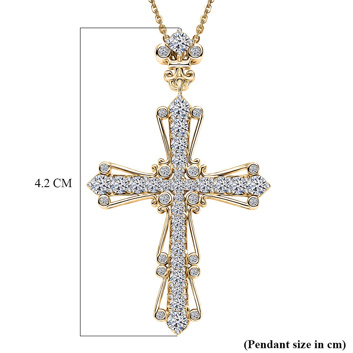Luxuriant - Lab Grown Diamond (SI-G-H) Cross Pendant with Chain (Size 20) in 18K Vermeil Yellow Gold Plated Sterling Silver 1.00 Ct.