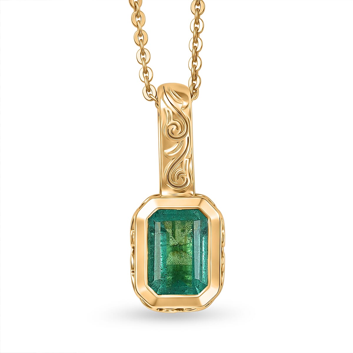 GP Family Legacy Italy - AAA Gemfields Zambian Emerald & Blue Sapphire Pendant with Chain (Size 20) in 18K Gold Vermeil Sterling Silver 1.12 Ct.